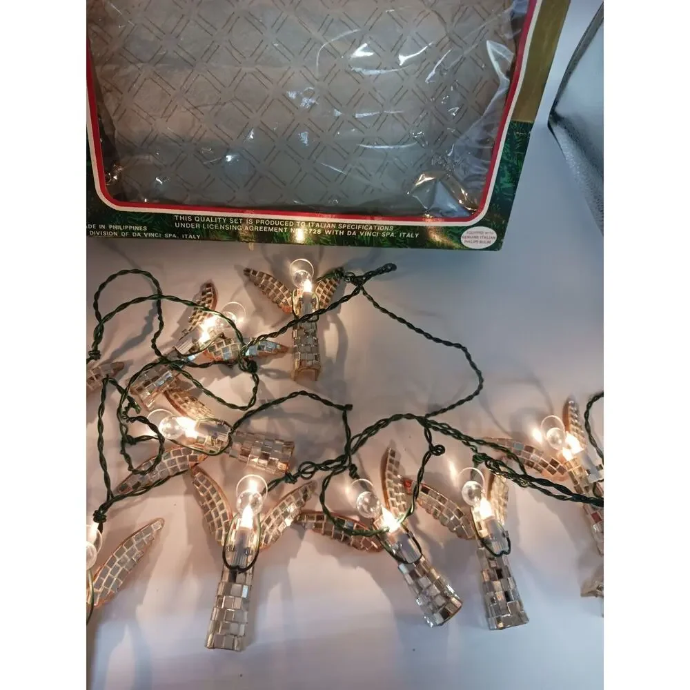 VTG Santa's World Novelty Angel Hanging Christmas Lights Mirrored Disco Acrylic